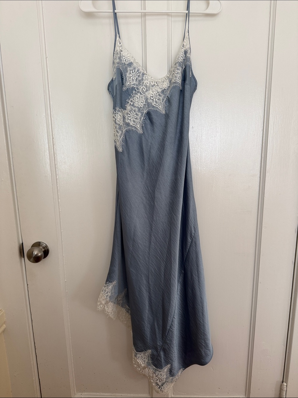 Anthropologie Blue Lace-Trim Slip Dress